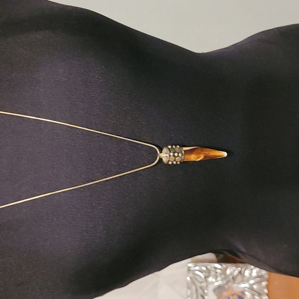 Gold Adjustable Necklace with Italian Horn Pendant